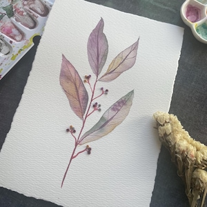 Nostalgischer Zweig — Original-Aquarell, von Hand gezeichnet, gemalt und gestickt —