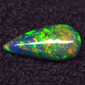 3Ct Lighting Ridge Smoked Opal: AAA+ Multi Fire Gemstone Ethiopian, Pear Cabochon Loose Jewelry