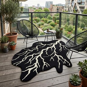 Black Root Pattern Rug | Organic Shape Abstract Tufted Statement Decor