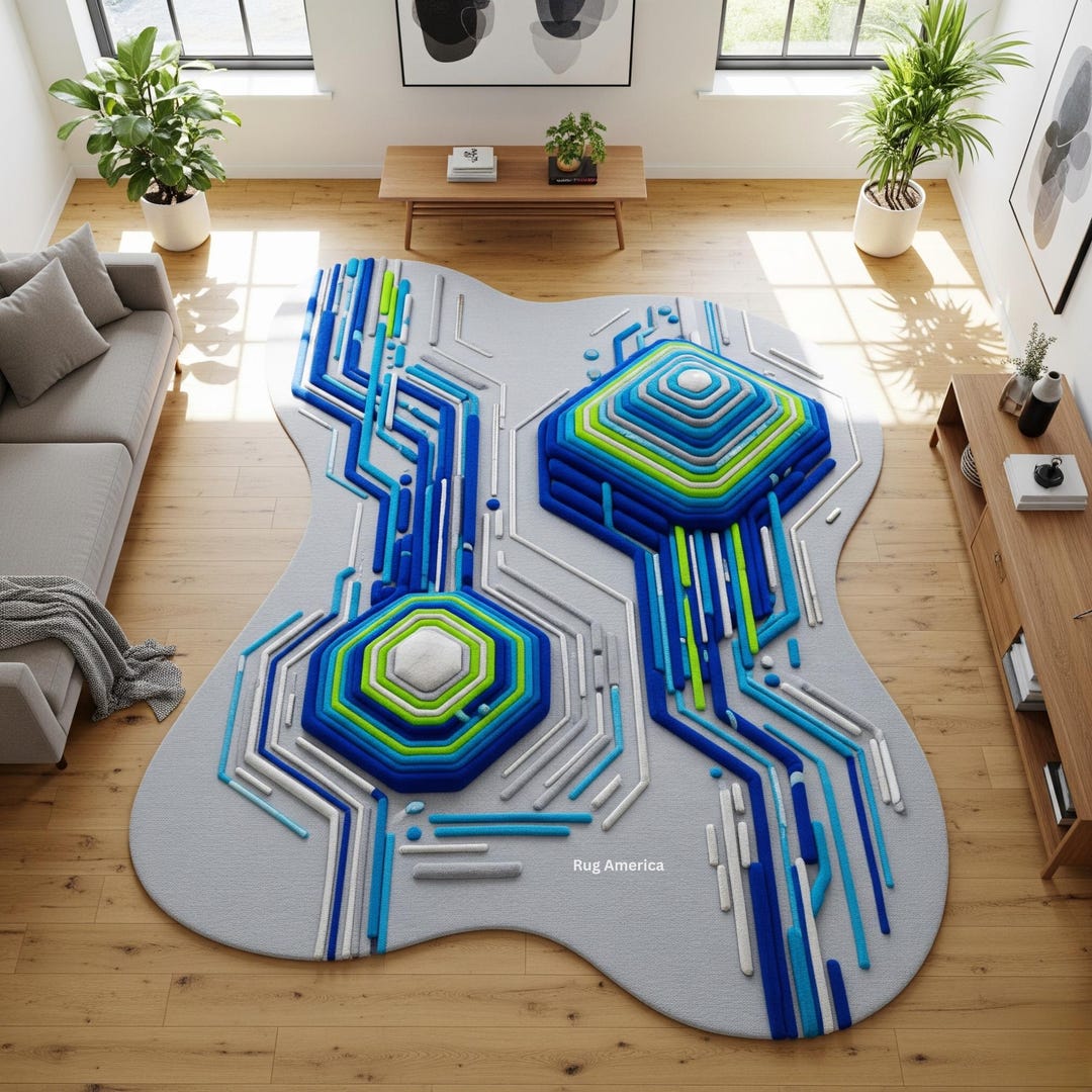 Hand Tufted Wool 3D Rug, Futuristic Abstract Design, Custom Size - Etsy