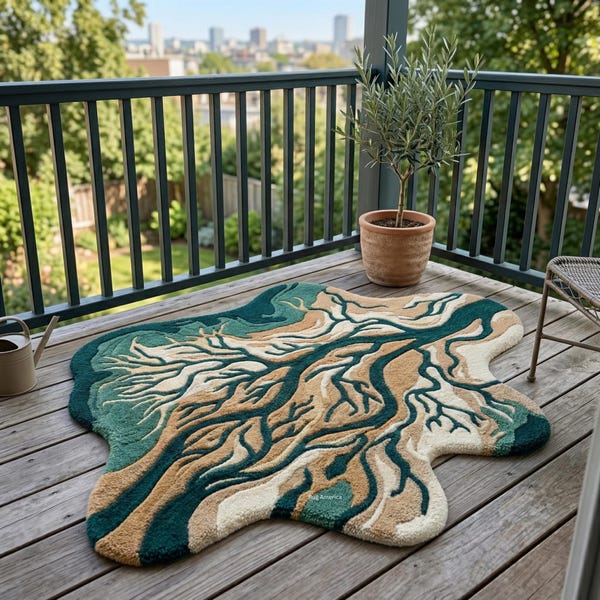 Organic Root Abstract Tufted Rug | Unique Shape Nature Inspired Living Room Rug