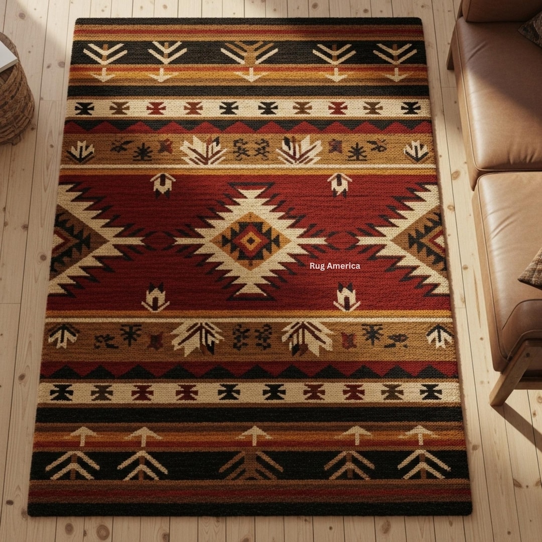 Rustic Rug Pattern Southwestern Area Rug | Rustic Native Pattern Carpet | Brown Tribal ...