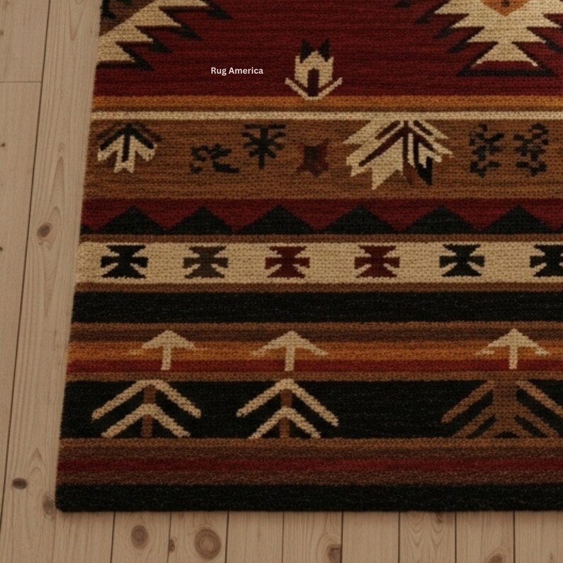 Rustic Rug Pattern Southwestern Area Rug | Rustic Native Pattern Carpet | Brown Tribal ...
