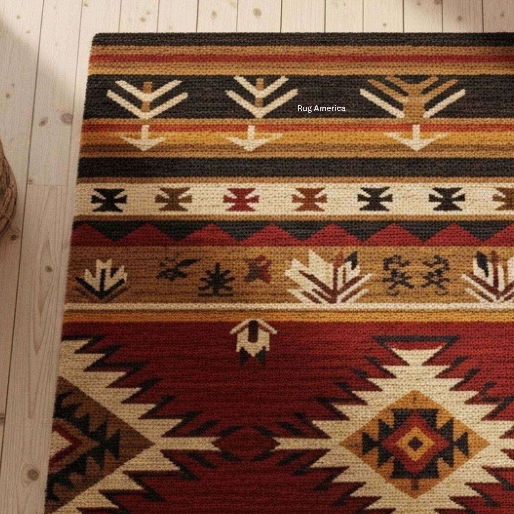 Rustic Rug Pattern Southwestern Area Rug | Rustic Native Pattern Carpet | Brown Tribal ...