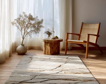 Handmade Wool Rug – Cracked Earth Modern Abstract Beige & Brown Rug