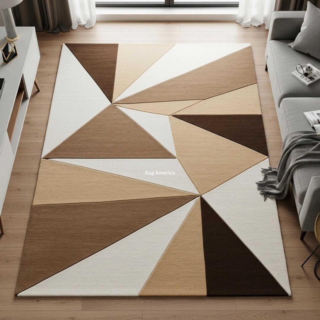 Triangular Carpet Pattern Geometric Area Rug | Brown & Beige Modern Carpet | Triangular Pattern ...