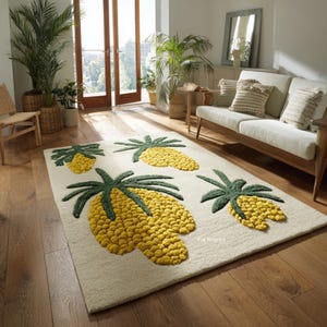 Unique Fruit Design Rug | Pineapple Pattern | Vibrant Handmade Area Rug for Home