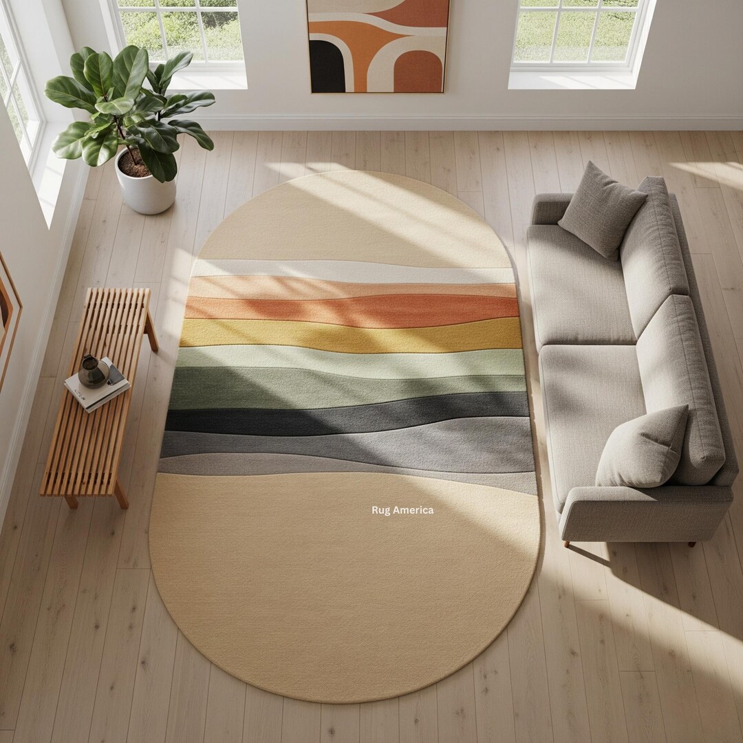 Contemporary Oval Rugs Oval Abstract Wool Rug | Earth Tone Hand-tufted Carpet - Etsy