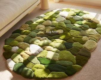 Green Moss Wool Rug | Hand-Tufted Botanical Floor Decor