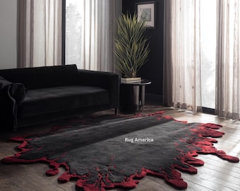 Horror Gothic Style Rug | Dark Black, Grey & Red Statement Rug for Living Room