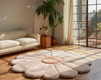 Large Daisy Flower Rug | Hand-Tufted Plush Wool Carpet for Cozy Modern Living Room & Bedroom