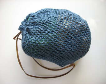 net bag hemp and wool leather strap