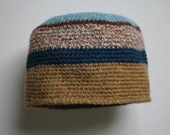 brown and blue wool beanie hat medium