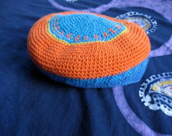 cotton beret hat medium tangerine and cobalt