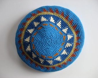 tapestry crochet cotton beret medium-large