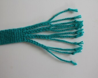 cinturón de inkle de lana tejido a mano con borlas trenzadas