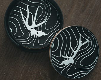 Topographic Deer and Elk Skull and Antlers Coasters | Buck Bracket Rustic Decor