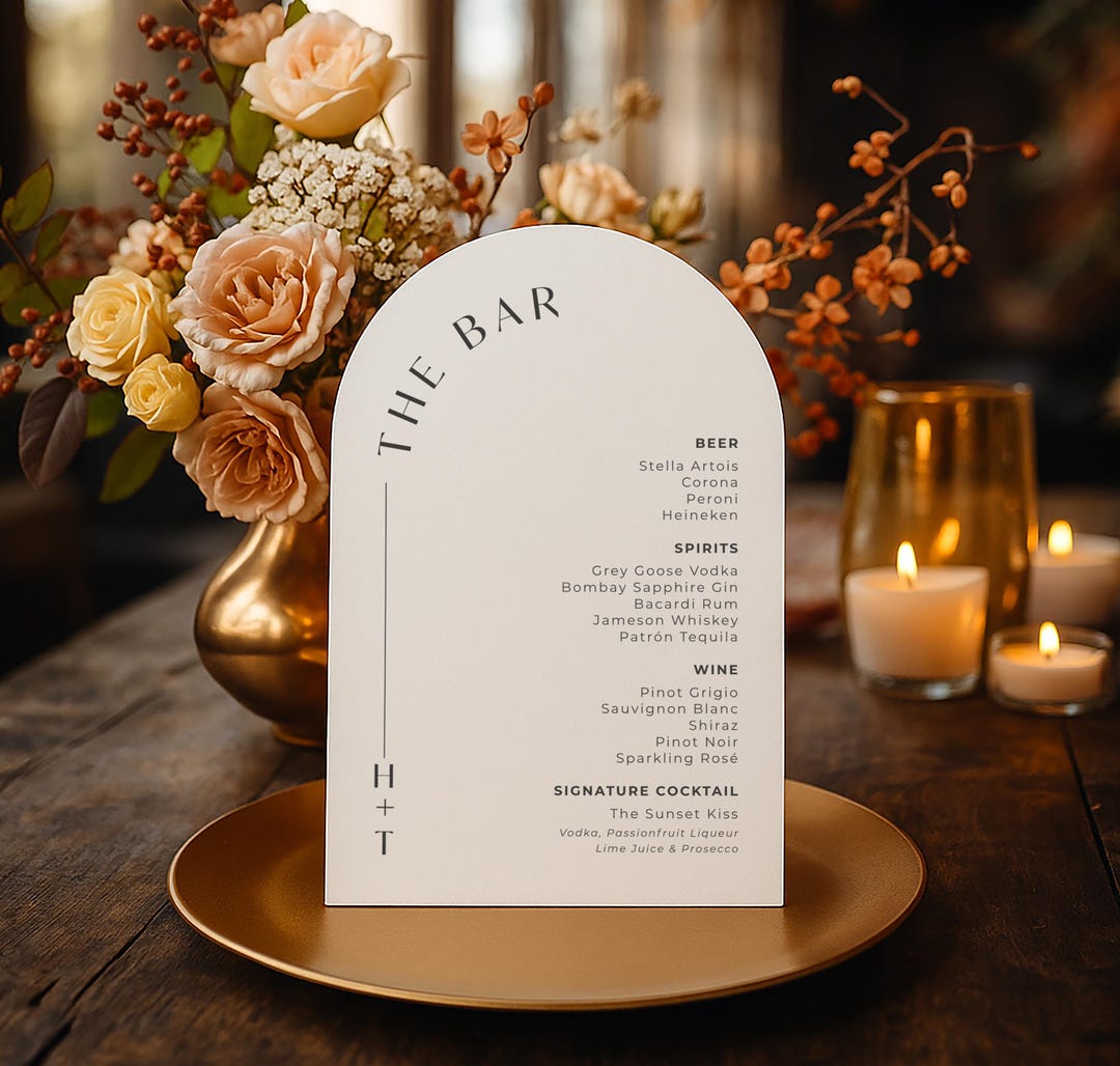 Arched Wedding Bar Menu Sign Template | Modern Minimalist (canva ...