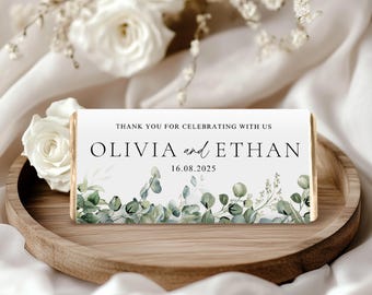 Editable Eucalyptus Wedding Chocolate Wrapper Template (Digital Download)