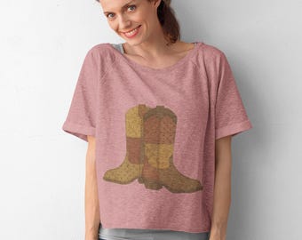 Camiseta estilo bota vaquera / Camiseta estilo western cottagecore / Camiseta rústica campestre con estampado / Camiseta vaquera de arte popular / Regalo de moda western
