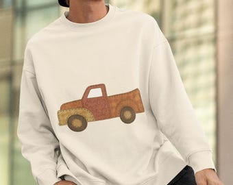 Sudadera con estampado de camión vintage / Jersey rústico de granja / Sudadera con estampado de camión campestre estilo cottagecore / Ropa acogedora de arte popular
