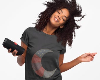 Camiseta boho con fases lunares, camiseta rústica con estampado celestial, camiseta vintage con luna creciente, camiseta Bella Canvas 3001 de astrología.