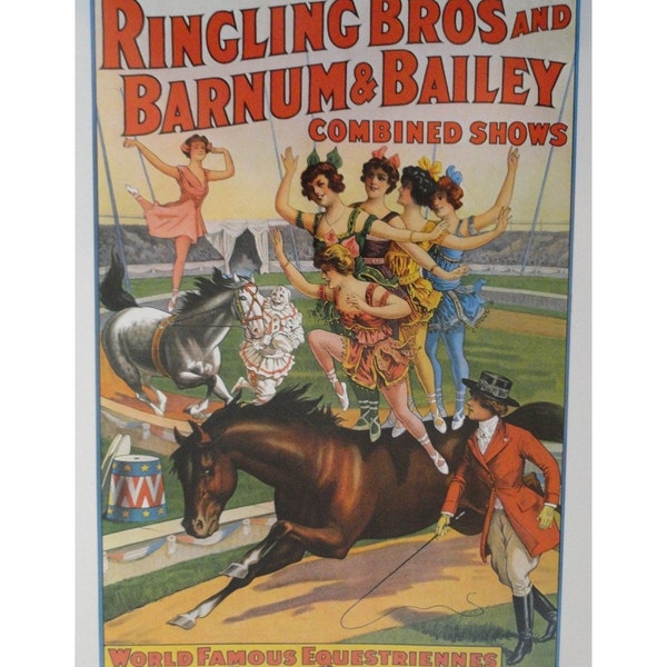 1978 Vintage Circus Poster, Barnum Bailey And Ringling Brothers, World Famous Equestriennes In Daring Feats Horsemanship Women Riding, USA