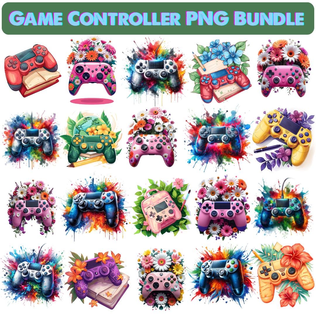Gaming Controller Clipart PNG Bundle, Gamer Sublimation Design (digital ...