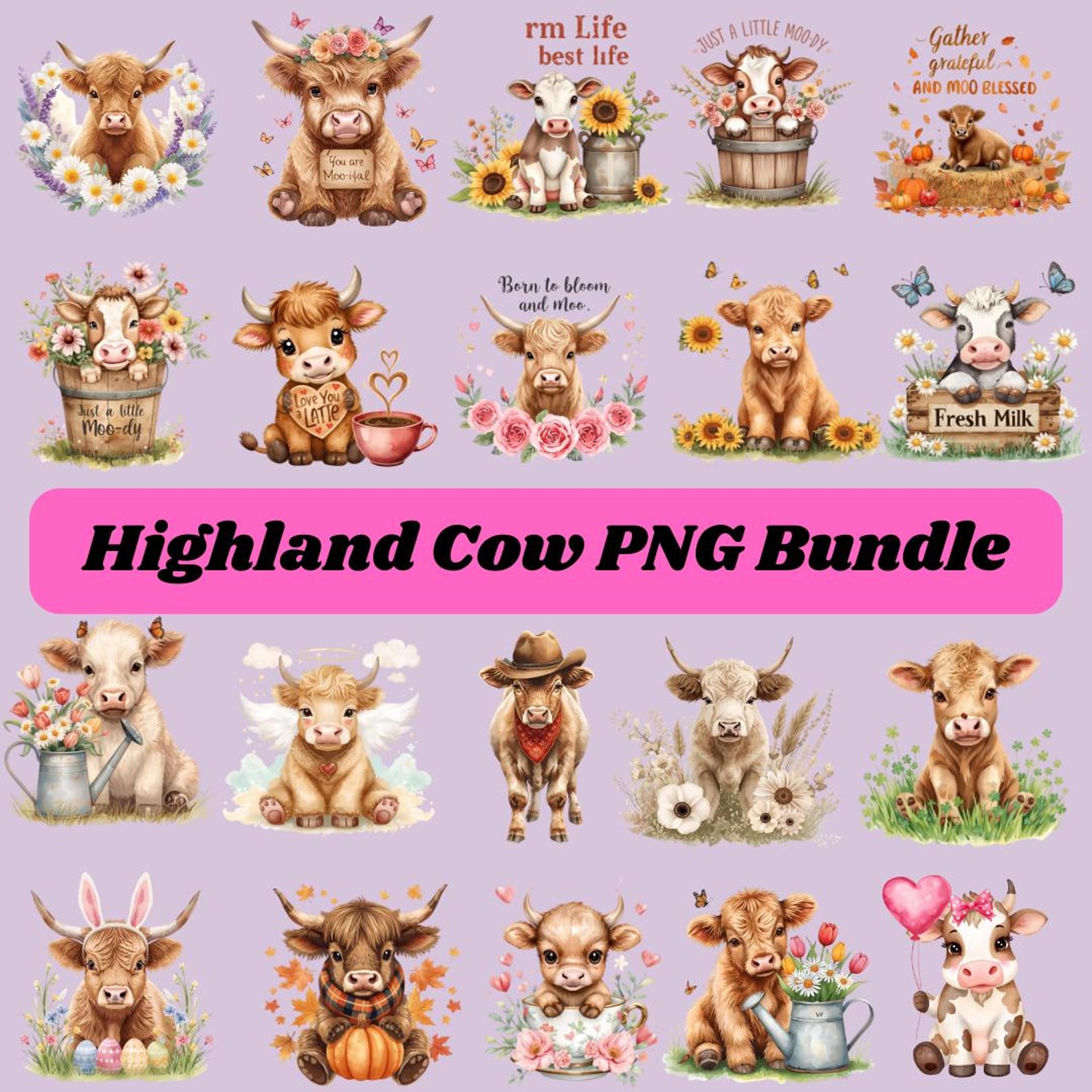 Baby Highland Cow Clipart Bundle, Rustic Farm PNG (digital Download) - Etsy