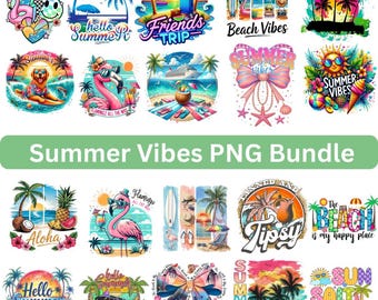 Retro Summer PNG Bundle, Beach Vibes Sublimation Designs (Digital Download)