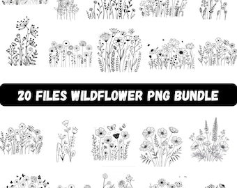 Wildflower Bouquet PNG Bundle | Minimalist Botanical Art (Digital Download)