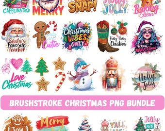 Pink Glitter Brushstroke Christmas PNG Bundle, Preppy Holiday Designs (Digital Download)