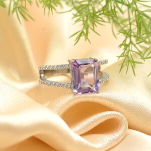 Amethyst Verlobungsring: Sterling Silber, Cubic Zirkonia Akzente