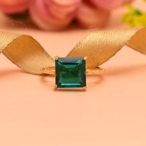 Square Teal Sapphire Ring: Sterling Silver Wedding Jewelry