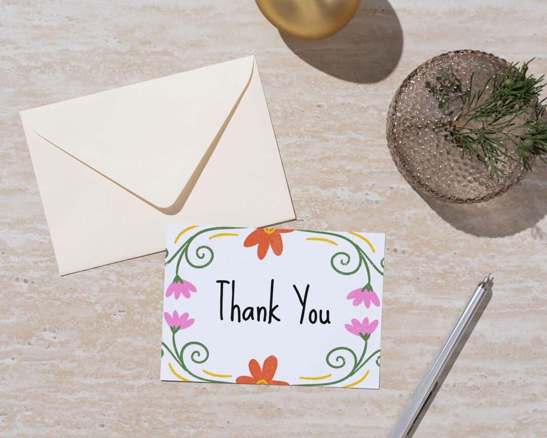 Printable Floral Thank You Card, 5x7in, Instant Download PDF, Digital ...