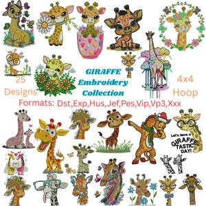 Cute Giraffe Embroidery Design Bundle Baby Giraffe Embroidery File Floral Giraffe Embroidery Pattern Funny Giraffe Design Safari Animal File
