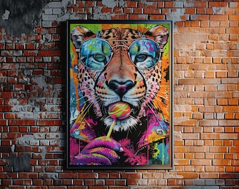 Neon Graffiti Cheetah Pop Art Print - Urban Animal Wall Decor (Digital Download)