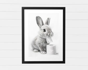 Lustiges Kaninchen Toilettenpapier Druck: Whimsical Badezimmer Wand Kunst (Digitaler Download)