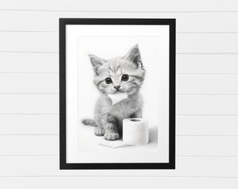 Dazzlewall Stampe da Parete di Gatti Divertenti, Quadro su Tela per Bagno, Poster di Gatti in Tappo, Decorazione Carina 30x40 cm Senza Cornice