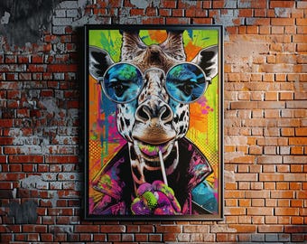 Neon Graffiti Giraffe Art Print: Pop Art Animal Poster (Digital Download)