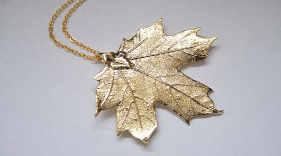 Real Sugar Maple Leaf Necklace Gold 