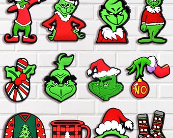 Funny Green Christmas Character Shoe Charms Set, Cute Xmas Decor Accessories Holiday Santa Charms Xmas Accessories, Winter Party Favor Gifts