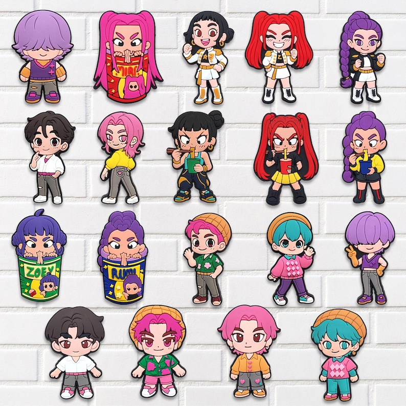 Kpop Style Chibi Shoe Charms Set, Cute Cartoon Idol Clog Charms, Colorful Kawaii Sandal Accessories, Fun Charms Gift Bild 1