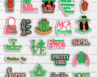 Pink Green Shoe Charms, College Style Clog Charms, Cute Pink Green Accessories for Women, Rubber Charms for Clogs, Bags, Fashion Shoe Decor