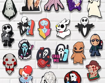 20 pcs Scary Shoe Charms Set – Creepy Horror Spooky Characters Ghost Mask Clown Skeleton Halloween Accessories for Clog Shoes and Bags