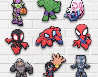 Comic Hero Shoe Charms Set, Cartoon Clog Charms, Kids Rubber Shoe Accessories, Fun Party Favor Gift