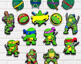 Cartoon Shoe Charms Set – Green Turtle with Masks, Weapons Charms Accessories for Shoes Clogs Sandals and Bags