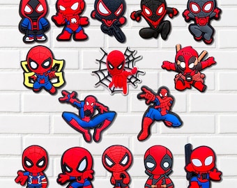 Comic Hero Inspired Shoe Charms Set, Red Blue Cartoon Clog Charms, Superhero Style Shoe Decorations, Cute PVC Charms for Kids Teens Adults