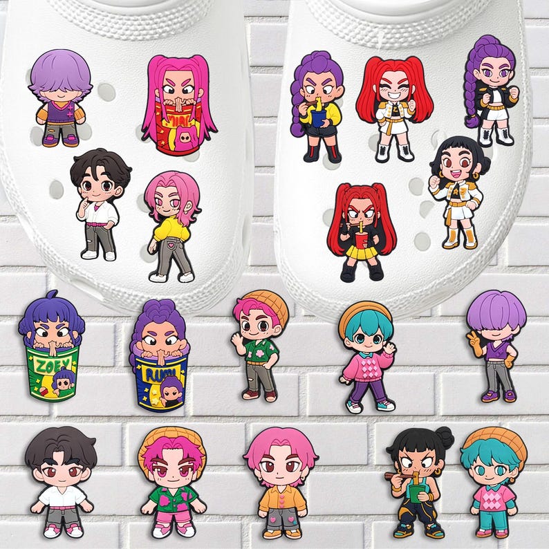 Kpop Style Chibi Shoe Charms Set, Cute Cartoon Idol Clog Charms, Colorful Kawaii Sandal Accessories, Fun Charms Gift Bild 3