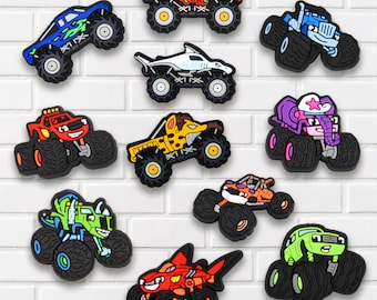 Monster Truck Shoe Charms, Cartoon Off Road Truck Charms for Clog Shoes Bags Bracelets, Colorful Vehicle Shoe Accessories